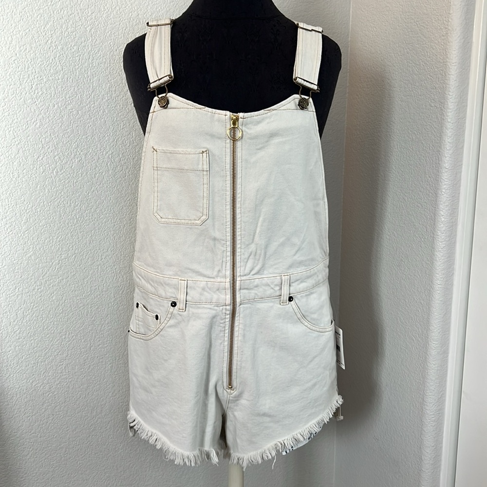 Free People Cream Denim Overalls